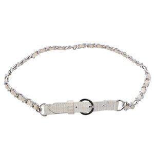 Skinny Faux Leather Chain Belt Silver Cream Adjustable Casual